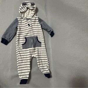 Carter's Navy and White Striped Hooded Footie